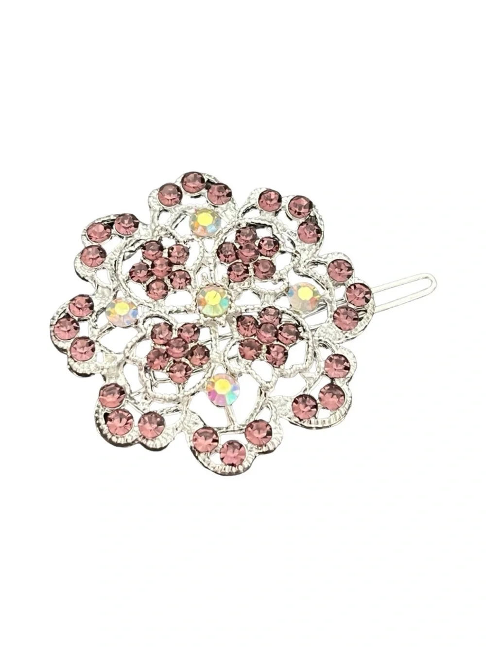 Rhinestone Floral Hair Clip - Pink Crystal Accent FINAL PRICE DROP